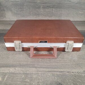 Vtg Savoy 30 Cassette Tape Briefcase Brown Faux Leather Storage Carrying Case
